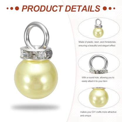 MECCANIXITY 100Pcs Imitation Pearl Pendant 10mm Faux Pearl Beads with Rhinestone for Dangle Jewelry Making Earrings Necklace Bracelets Crafts, Yellow - color: Yellow
