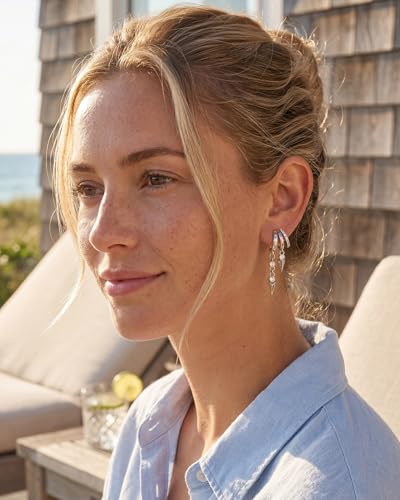 Gold Earrings for Women Trendy 14K Gold Plated Dangle Earrings Small Hoop Huggie Drop Stud Earrings Cubic Zirconia Simple Minimalist Dainty Chain Tassel Hypoallergenic Earrings - color: CZ Tassel & Silver