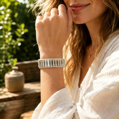MOINSPIRE Boho Beaded Bracelets for Women - Adjustable Handmade Wrap Bracelet with Tube Natural Stone Beads, Colorful Beaded Strap Bohemian Jewelry Braided for Birthday Gifts - color: Agalmatolite