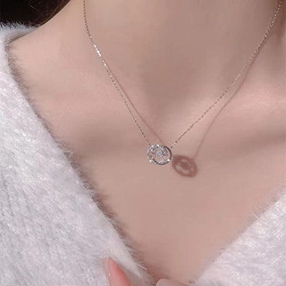 925 Sterling Silver Necklace for Women Trendy, Charming Layered Necklace with Cubic Zirconia Pendant for Her Womens Dainty Diamond Choker Necklaces Holiday Jewelry Gifts for Mom Wife Daughter Lover - color: Heart 2-Silver