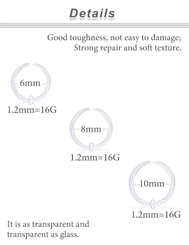 18G 16G 14G Plastic Septum Rings Flexible Lip Rings Hoops Septum Nose Rings Smiley Piercings Acrylic Horseshoes Cartilage Helix Rook Daith Earrings Piercing Retainer for Work 8mm 10mm 12mm - color: 14G-Dia:6mm 8mm 10mm