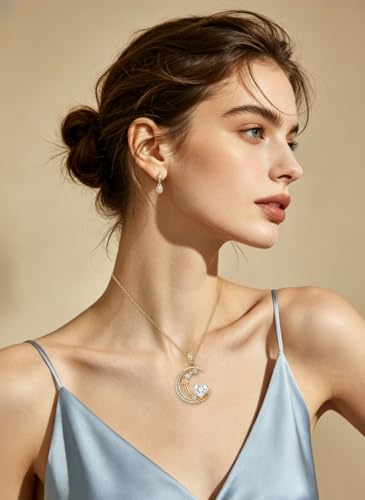 Midari 18K Gold Moon Star Necklace Moon Star Pendant Necklace with 12 Months Birthstones Moons Jewelry Gifts for Women Mom Her - color: 04-April