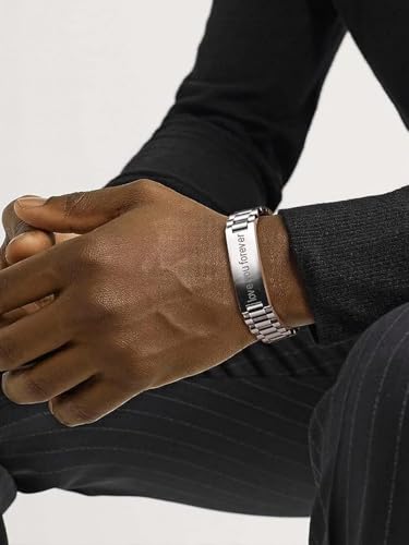 ChainsHouse Men Stainless Steel Bracelet Adjustable Custom ID Engraved Gift | Personalized Silver/Gold/Black for Birthday Father Husband Boyfriend with Gift Box Adjustable Tool 10mm/15mm/15.5mm 8.3"/8.7" - color: D.15mm Width-Silver-Text Custom