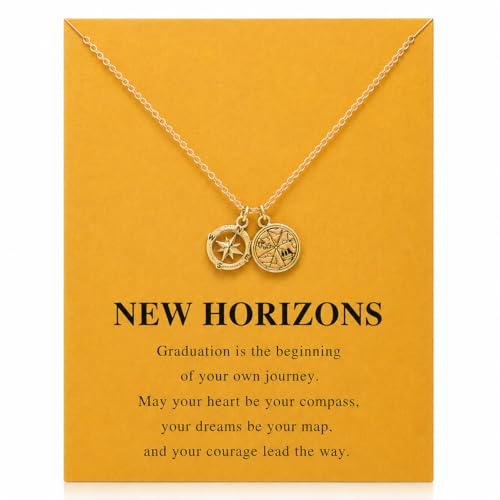 Zealmer Dainty 18K Gold Plated Compass World Map Pendant Necklace Graduation Gift for Friends - color: Compass