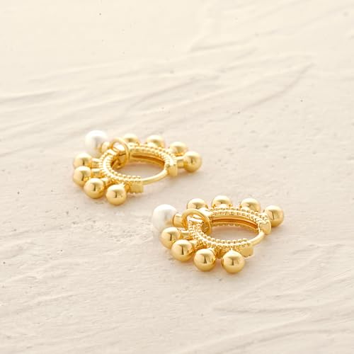 MYEARS Women Earrings Gold Huggie Hoop 14K Small Simple Hypoallergenic Everyday Jewelry - style: Ball & Pearl Dangle