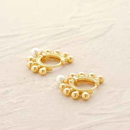 MYEARS Women Earrings Gold Huggie Hoop 14K Small Simple Hypoallergenic Everyday Jewelry - style: Ball & Pearl Dangle