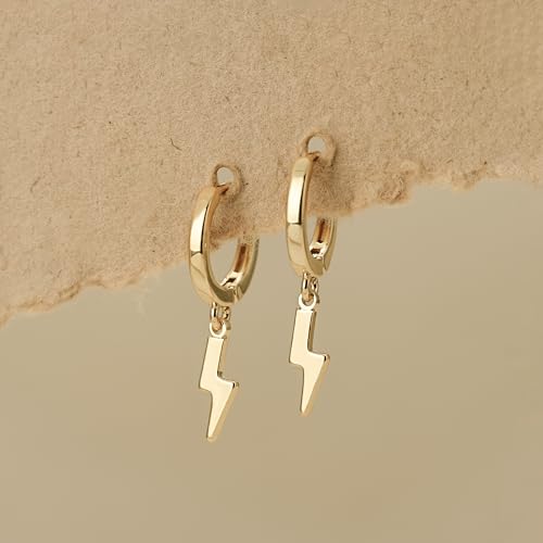 Earrings for Women 14K Gold Plated Huggie Hoop Dangle | Charm Drop,Dainty,Small,Simple,Lightweight,Hypoallergenic,Trendy,Everyday Jewelry,Gift - color: 05. Lightning