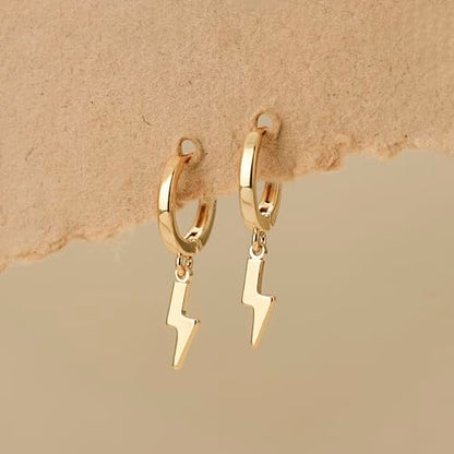 Earrings for Women 14K Gold Plated Huggie Hoop Dangle | Charm Drop,Dainty,Small,Simple,Lightweight,Hypoallergenic,Trendy,Everyday Jewelry,Gift - color: 05. Lightning
