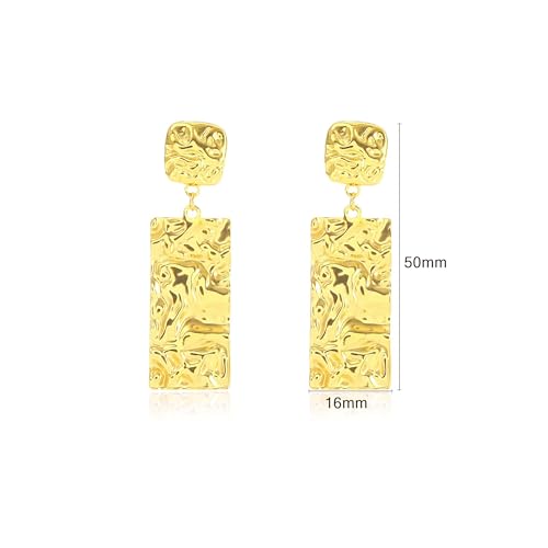 Large Geometric Drop Dangle Earrings for Women Pearl Teardrop Disc Rectangle Oval Fishtail Shell Shaped Textured Dangle Studs Earrings for Women - color: Gold-Rectangle