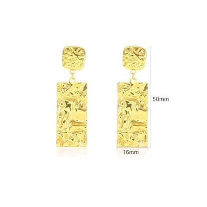 Large Geometric Drop Dangle Earrings for Women Pearl Teardrop Disc Rectangle Oval Fishtail Shell Shaped Textured Dangle Studs Earrings for Women - color: Gold-Rectangle