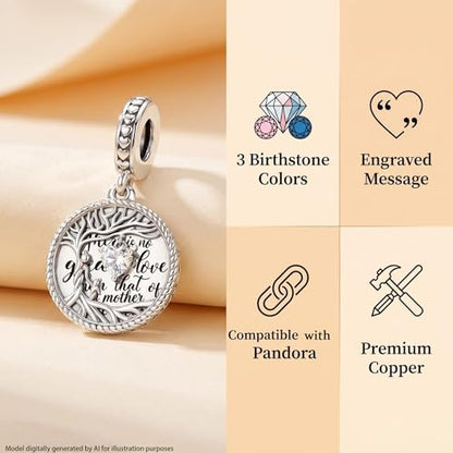 Tree of Life Dangle Charm Mother's Love Pendant Bead Compatible with Pandora Bracelets & Necklaces Women - color: White