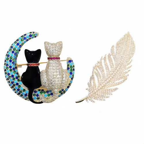2pcs Rhinestone Brooch Pin for Women Dress Elegant Stylish Crystal Brooches Fashion Accessories Pins Lapel Boutonniere Ideas Wedding Christmas Birthday Jewelry Easter Gift - color: 04 Blue/Gold