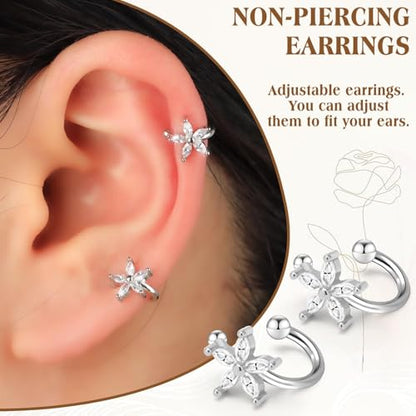 Ear Cuff Earrings with Fake Diamond for Women Non Piercing Fake Earring Cuff Clip On Earring Cuffs Non Pierced for Renaissance Costume,Rave Outfits,Birthday Dress,Women Gift - color: Silver