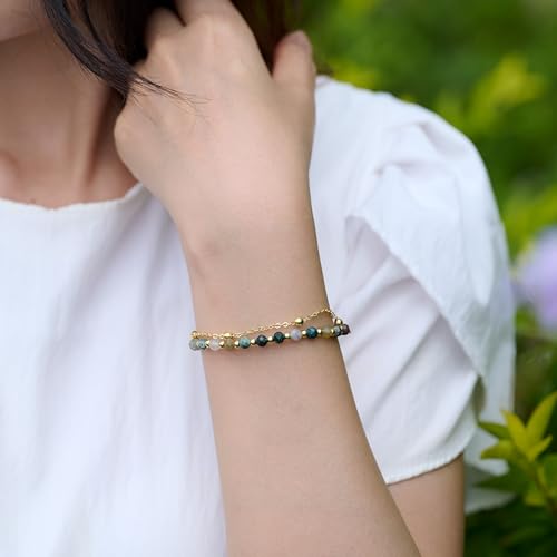 Farfume Crystal Beaded Bracelets for Women 4mm Natural Stone Jewelry Gifts | Natural Beads Gemstone,Handmade,Helper Tool,Yoga Protection,Hypoallergenic,Durability Wear - color: India Agate-Proteceion