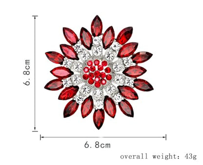 Rhinestone Sunflower Brooch for Women Sparkling Cubic Zirconia Flower Brooch Pin Elegant Large Crystal Floral Lapel Pin Dainty Clothing Hat Bag Accessories Christmas Wedding Bridal Birthday Jewelry - color: Red