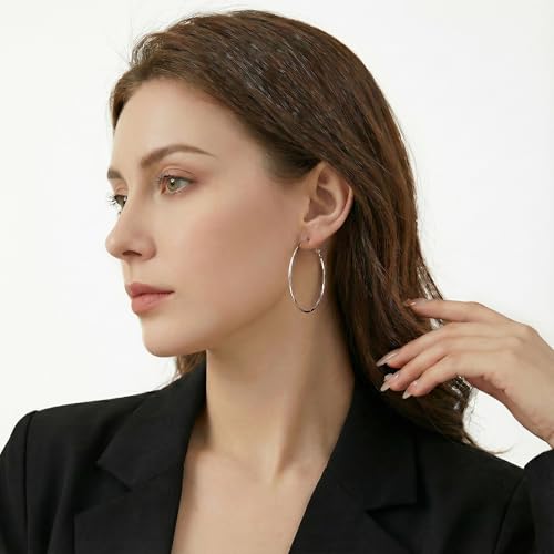 Hoop Earrings for Women, Hypoallergenic Stainless Steel Lightweight Thin Large Big Hoops Earrings Set for Women, Non Tarnish for Jewelry Gift 40MM - color: Silver-3 packs