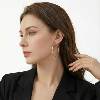 Hoop Earrings for Women, Hypoallergenic Stainless Steel Lightweight Thin Large Big Hoops Earrings Set for Women, Non Tarnish for Jewelry Gift 40MM - color: Silver-3 packs