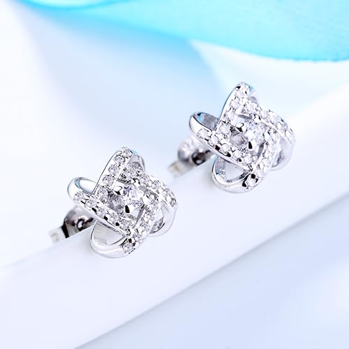 Amy & Annette Sterling Silver Love Knot Stud Earrings with Crystals | Hypoallergenic Aretes de Plata Para Mujer | 925 Sterling Silver Earring | Stud Earrings for Women | Lightweight - color: Clear