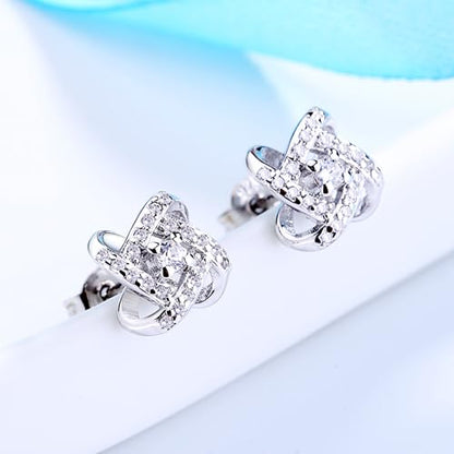 Amy & Annette Sterling Silver Love Knot Stud Earrings with Crystals | Hypoallergenic Aretes de Plata Para Mujer | 925 Sterling Silver Earring | Stud Earrings for Women | Lightweight - color: Clear
