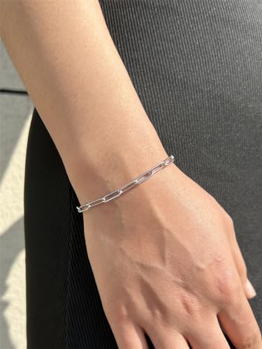 WangGao Stainless Steel Paperclip Link Chain Bracelet for Women Popular Minimalist Jewelry - color: Silver
