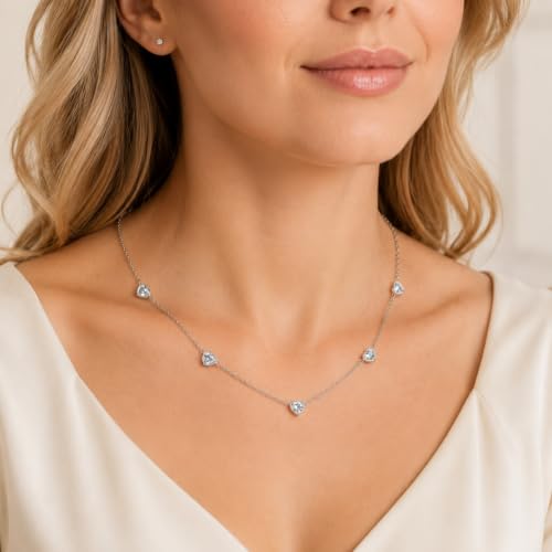Dainty Silver Gold Necklaces for Women Cute Station Choker Simulated Diamond Necklace Simple Layering CZ Necklace Trendy Jewelry Gifts - color: Silver, style: Heart