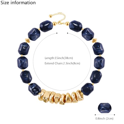VIBILIA Boho Beaded Chunky Statement Necklace for Women Y2K Summer Jewelry | Boho Handmade Large Resin Bead Strand, Trendy Statement Summer Vacation Holiday Jewelry - color: Oval-Blue