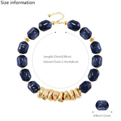 VIBILIA Boho Beaded Chunky Statement Necklace for Women Y2K Summer Jewelry | Boho Handmade Large Resin Bead Strand, Trendy Statement Summer Vacation Holiday Jewelry - color: Oval-Blue
