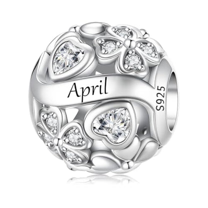 925 Sterling Silver Lucky Clover Birthstone Charms for Bracelets Dangle Pendant with 5A Cubic Zirconia Compatible Pandora Bracelets, Ladies Birthday Gift - style: 4-April