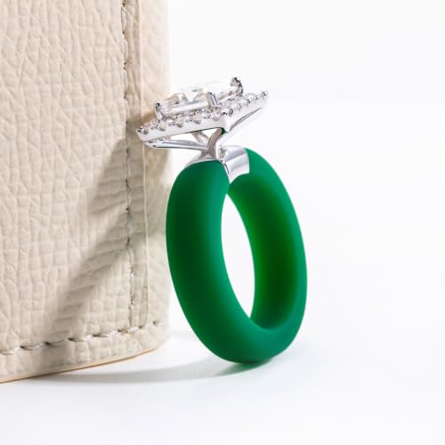 Moissanite Silicone Ring for Women, Promise Ring 925 Sterling Silver, Soft - color: Green