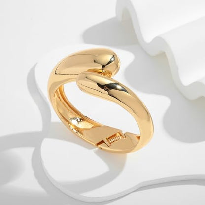 Chunky Gold Bangle Bracelets for Women Trendy Wide Hinged Open Cuff Bangle Bracelet Boho Thick Statement Gold Bracelets Am Cuff Wist Bracelets - color: Chunky Teardrop Bangle-Gold color