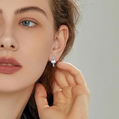 Heart Hoop Earrings with Blue Cubic Zirconia Sterling Silver Love Heart Huggie Earrings Cartilage Tiny Large Huggie Hoops Hypoallergenic for Sensitive Ear for Women Daughter Birthday Anniversary