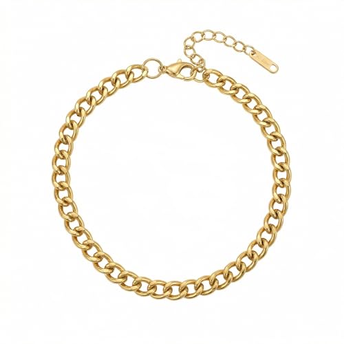 Dainty Ankle Bracelets for Women 18K Gold Plated Waterproof | Satellite Beaded Herringbone Lip Chain Anklets Simple Minimalist Summer Beach Foot Jewelry, Gift Box Included - color: Cuban-Gold
