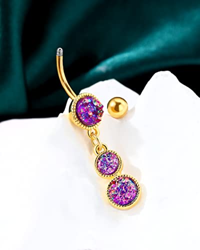 Dangle Belly Button Rings Gold Belly Button Ring Dangling 14G 10MM Sparkly Gold Belly Navel Piercing Jewelry 316L Stainless Steel - color: Purple