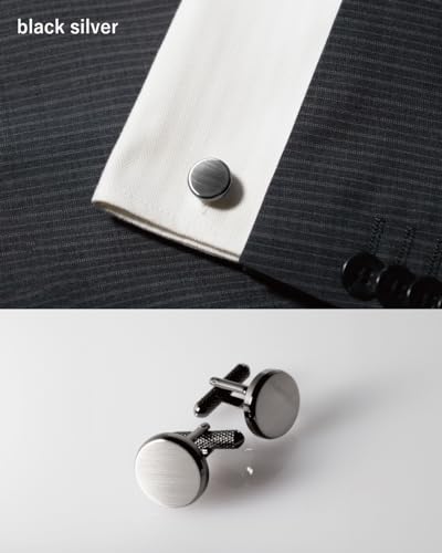 [TAVARAT] Cufflinks for Men cuff links mens classic round shape Black Silver Light Gold Tps-177 - style: black silver (Tps-177)