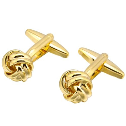 Knot Cufflinks in Gift Box Cuff Links for Men Lady Daily Wear Shirt | Men's Women Cufflink Set Jewelry for Wedding Party Prom Office Formal or Casual Business Tuxedo Dress, Easy to Put on - style: Golden Tone Knot #2