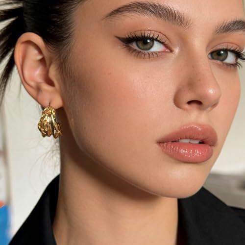 Earrings for Women, Saguine Chunky 14K Gold Plated Hoop Earrings Trendy | Chunky Earring, Big Large U-Shape Drop Twist Dangle Statement Stud Hoops Earrings, Jewelry for Women Gifts - style: C Chunky Earrings
