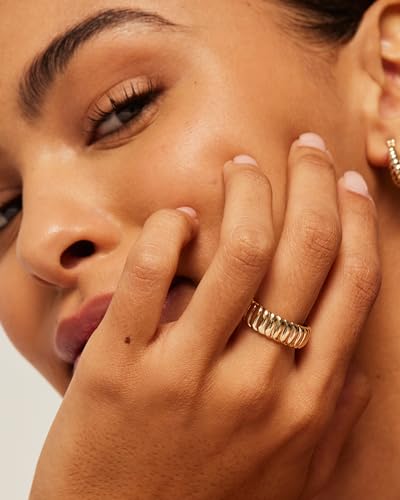 PAVOI 14K Gold Plated Chunky Statement Ring | Chunky Stackable Wide Band for Women - color: White Gold