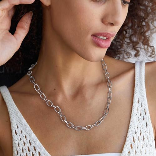 Two Tone Wire Necklace Gold and Silver Link Chain Adjustable 18K Gold Plated Twist Vintage Classic Jewelry - style: Rectangle - Silver