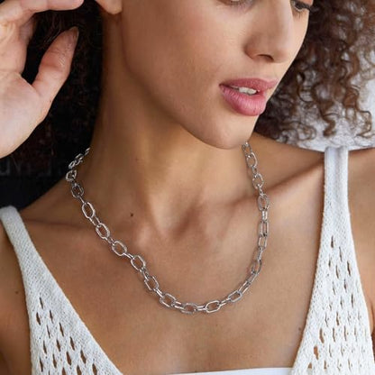 Two Tone Wire Necklace Gold and Silver Link Chain Adjustable 18K Gold Plated Twist Vintage Classic Jewelry - style: Rectangle - Silver
