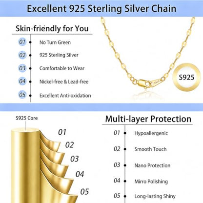 18k Gold Plated 925 Sterling Silver Link Chain Necklace for Women, Dainty Chain Necklace 2.0mm Lobster Claw Clasp Silver Necklace Trendy Jewelry Gifts 16/18/20/22/24 Inch - color: Gold, size: 18 Inch (Women's Average Length)