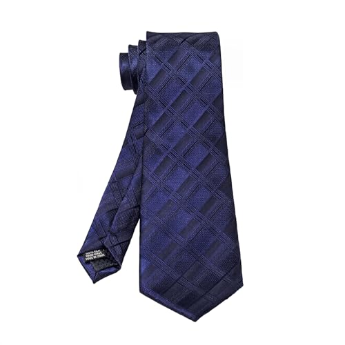 5PCS Mens Silk Tie, Pocket Square, Cufflinks, Drilled Tie Ring and Lapel Pin Set for Wedding Groom Party - color: Blue Plaid Tie Set -228+18