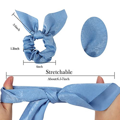 Ondder Hair Scrunchies with Bow Ribbon, Blue Elastic Pony Tails Hair Ties for Women and Girls, 15 Pcs - color: Blue