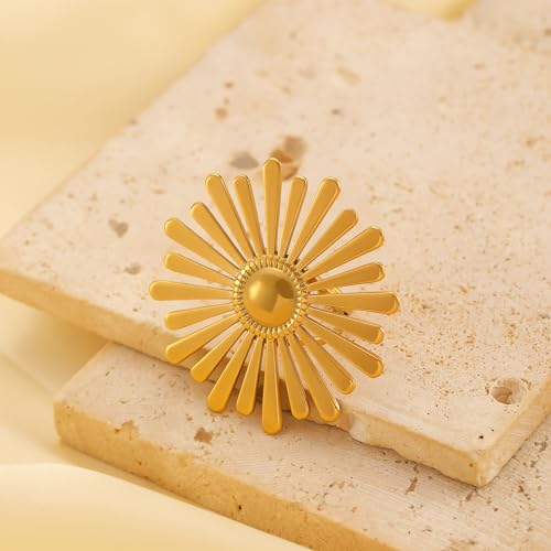 Vintage Sun Wrap Band Statement Ring for Women Men Stainless Steel 18k Gold Plated Trendy Adjustable Large Sunburst Knuckle Thumb Finger Open Band Stackable Rings Boho Delicate Jewelry for Her Mom
