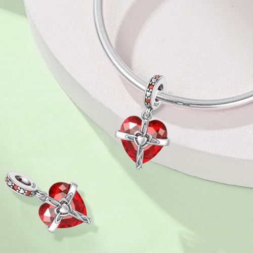 Birthstone Charm, 925 Sterling Silve Heart Dangle Charms for Pandora Bracelets, Ladies Birthday Gift - style: A-January