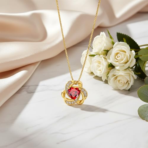 Midari 18K Gold Love Knot Necklace Love Knot Pendant Necklace with 12 Months Birthstones I Love You Forever Jewelry Gifts for Women Mom Her - color: 01-January