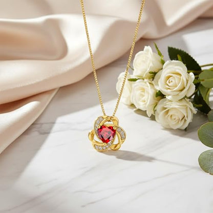 Midari 18K Gold Love Knot Necklace Love Knot Pendant Necklace with 12 Months Birthstones I Love You Forever Jewelry Gifts for Women Mom Her - color: 01-January
