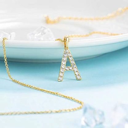Tarsus Initial Cubic Zirconia Necklace for Women Teens | Jewelry Gifts for Women Adjustable Chain 18" + 2" - style: Gold-A-Diamond style