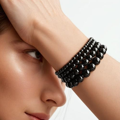 Vinswet 4pcs Beaded Bracelets for Women,Natural Healing Crystal Gemstones Bracelet,Anxiety Stress Relief Bracelet Handmade purple Jewelry Gifts for Women - color: Black Obsidia