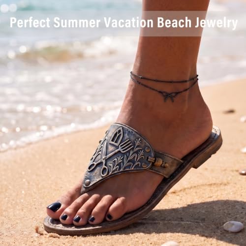 Quietsun Trendy 2 Layers Anklet Bracelets for Women-Waterproof-Adjustable-for General/Big Anklets-Gold/Silver - color: Black