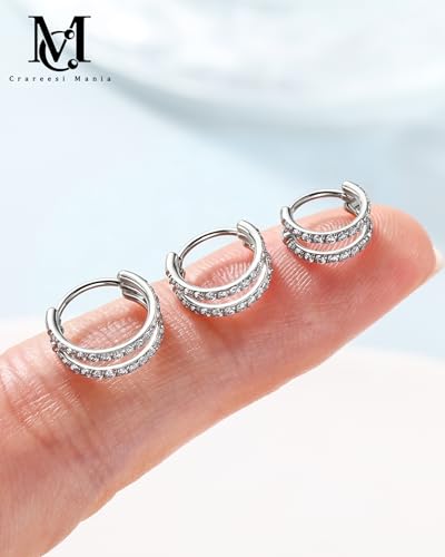 Nose Ring Hoop, 316L Stainless Steel Double Nose Rings, 20G Nose Piercing Jewelry for Women, Clear CZ Helix Cartilage Septum Nose Hoops - color: Silver-8mm